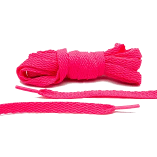 LACE LAB Flat Shoe Laces 8mm Neon Pink / Różowe neonowe płaskie sznurowadła do butów