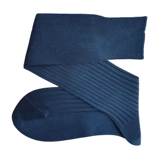 VICCEL Knee Socks Solid Light Navy Blue Cotton