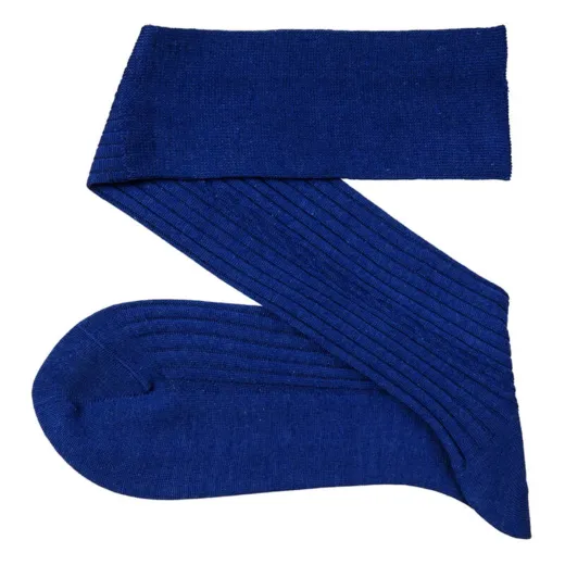VICCEL Knee Socks Cable Knitted Sax Wool Silk 