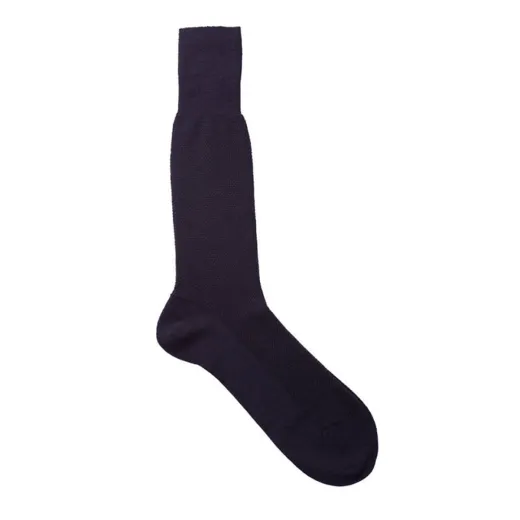 VICCEL / CELCHUK Socks Navy Blue Pique Wool Silk - Luksusowe skarpety