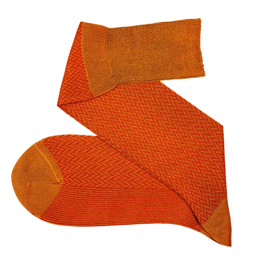 luksusowe pomarańczowe wełniane podkolanówki męskie viccel knee socks herringbone mustard orange