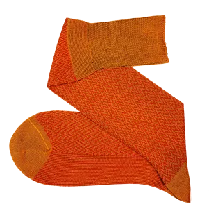 VICCEL / CELCHUK Knee Socks Herringbone Mustard / Orange - Luksusowe podkolanówki