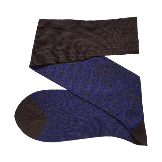 VICCEL / CELCHUK Knee Socks Herringbone Brown / Royal Blue