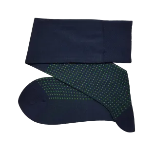 VICCEL / CELCHUK Knee Socks Square Dots Navy Blue / Pistacio Green - Luksusowe podkolanówki