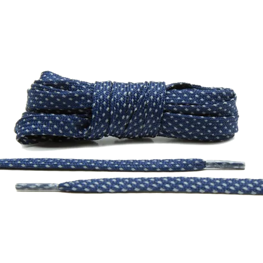Granatowe płaskie sznurowadła odblaskowe do butów LACE LAB Reflective FLAT 2.0 Laces Navy Blue, personalizacja obuwia, custom, customizacja adidasów
