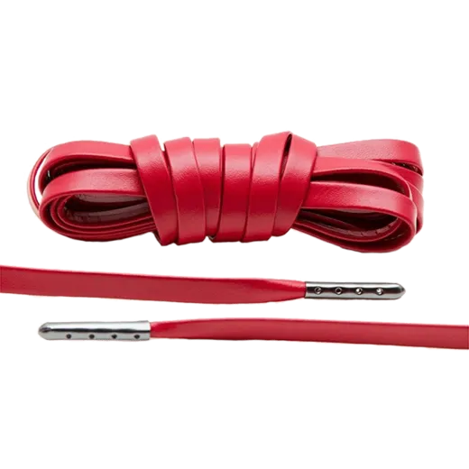 LACE LAB Luxury Leather Laces 6mm Red - Gunmetal Plated / Czerwone skórzane sznurowadła do butów z metalowymi końcówkami