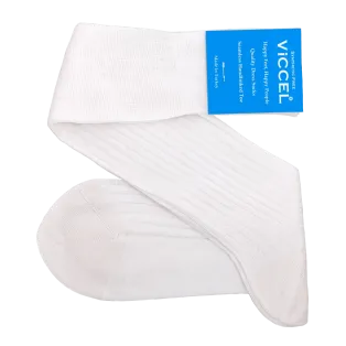 VICCEL / CELCHUK Knee Socks Solid White / Ecru Cotton - Luksusowe podkolanówki