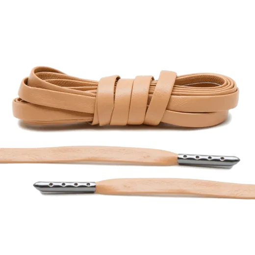 Jasnobrązowe skórzane sznurowadła wytrzymałe z metalowymi agletami Lace Lab. Sznurówki do customizacji sneakersów - nike, adidas.