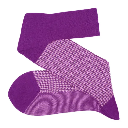 VICCEL Knee Socks Houndstooth Purple / White