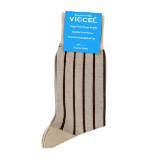 VICCEL / CELCHUK Socks Shadow Stripe Beige / Brown - Cienkie skarpety męskie