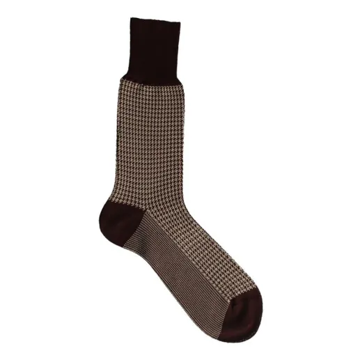 VICCEL / CELCHUK Socks Houndstooth Brown / Beige - Luksusowe skarpetki
