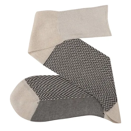 VICCEL / CELCHUK Knee Socks Herringbone Raw / Black - Luksusowe podkolanówki