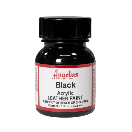 Czarna farba Angelus do customizacji sneakersów i jeansu. Czarne farby akrylowe do skór licowych i tkanin. Stosowane do butów, katan, toreb