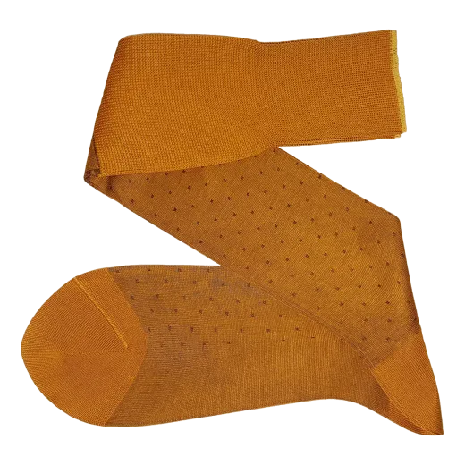 musztardowe ekskluzywne podkolanówki bawełniane męskie viccel knee socks pin dots mustard brown