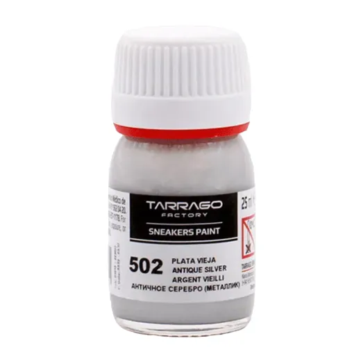 TARRAGO SNEAKERS Paint Metallic Colors 25ml #502 ANTIQUE SILVER / Srebrne metaliczne farby akrylowe do customizacji butów i ubrań