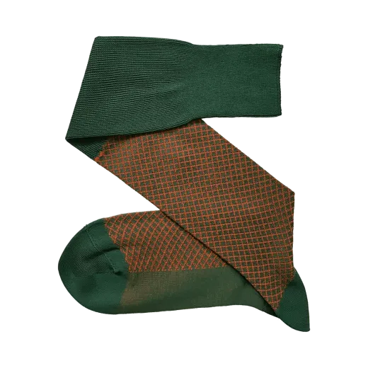 zielone podkolanówki męskie z bawełny egipskiej viccel knee socks fish net forest green orange