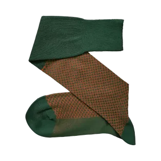 VICCEL / CELCHUK Knee Socks Fish Net Forest Green / Orange - Luksusowe podkolanówki
