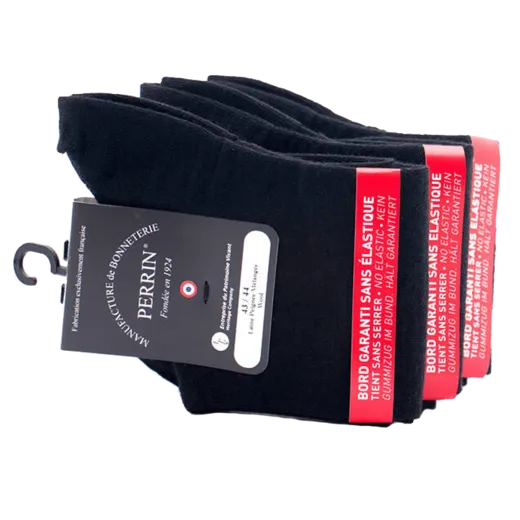 PERRIN Men No Elastic Socks 456 Noir / Czarne bezuciskowe skarpety męskie