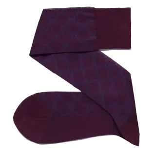 VICCEL / CELCHUK Knee Socks Tartan Burgundy / Royal Blue - Cienkie podkolanówki męskie