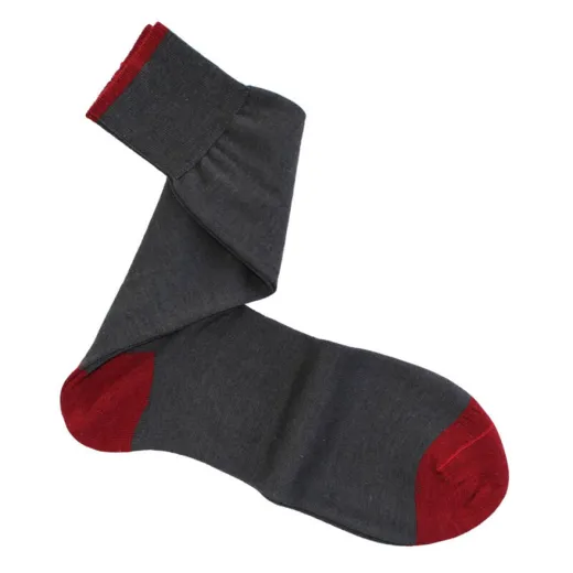 VICCEL Socks Gray Red Mid Calf Wool & Silk