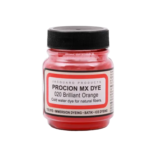 JACQUARD Procion MX Dye 0.66oz #1020 BRILLIANT ORANGE / Jaskrawopomarańczowy barwnik do tkanin z naturalnych włókien roślinnych (celulozowych)