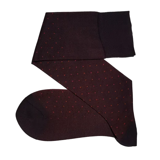 eleganckie ciemnobrązowe w pomarańczowe kropki skarpety męskie viccel knee socks pin dots dark brown orange