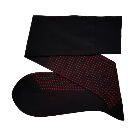 eleganckie bawełniane podkolanówki męskie viccel knee socks black red square dots