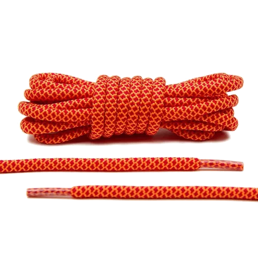 Czerwono pomarańczowe okrągłe sznurowadła stworzone  do popularnych modeli Adidas Yeezy 350 Boost czy Adidas NMD