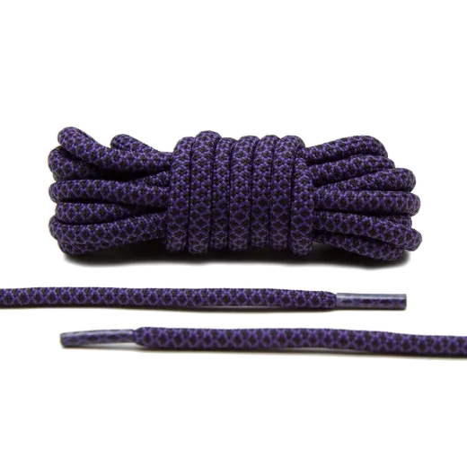 Fioletowo czarne okrągłe sznurowadła stworzone  do popularnych modeli Adidas Yeezy 350 Boost czy Adidas NMD