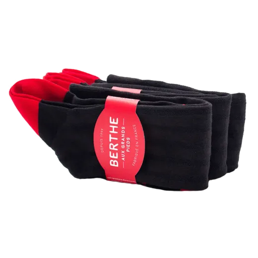 BERTHE W Knee Socks Silk Noir Rouge / Czarne luksusowe podkolanówki z czerwonymi akcentami