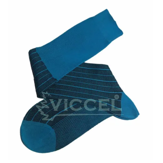 VICCEL Knee Socks Blue Black Striped