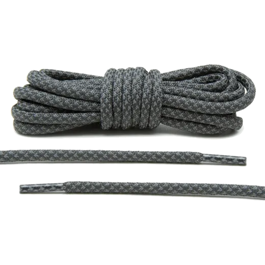 Grafitowe odblaskowe okrągłe sznurowadła do sneakersów. Sznurowadła do Adidas Yeezy boots. Sznurówki do butów do biegania, sznury, lace, laces. Custom, customizacja. Rzemyki, rzemienie. Sznurófki. Sznuruwki. Grafitowe odblaskowe sznurówki Lacelab. Odblaskowe grafitowe sznurowadła Lace lab.