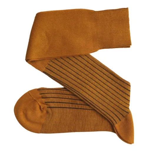 VICCEL / CELCHUK Knee Socks Shadow Stripe Mustard / Brown - Luksusowe podkolanówki