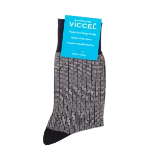 VICCEL / CELCHUK Socks Vertical Striped Black / Light Gray Dots - Luksusowe skarpetki