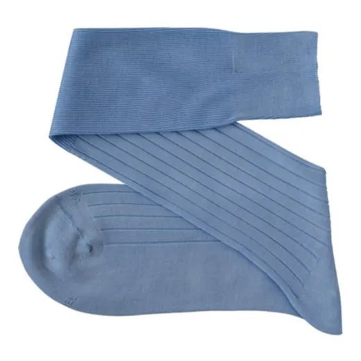 VICCEL / CELCHUK Knee Socks Solid Sky Blue Cotton - Luksusowe podkolanówki