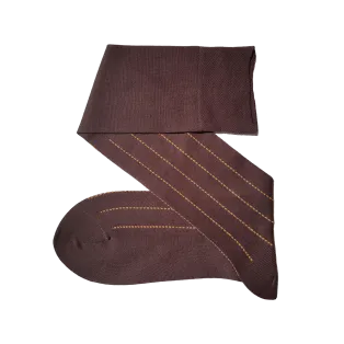VICCEL / CELCHUK Knee Socks Pindot Stripe Brown / Mustard - Luksusowe podkolanówki