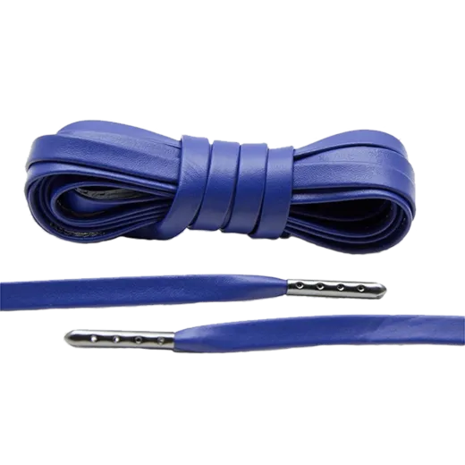 LACE LAB Luxury Leather Laces 6mm Blue - Gunmetal Plated / Niebieskie płaskie skórzane sznurowadła z metalowymi końcówkami