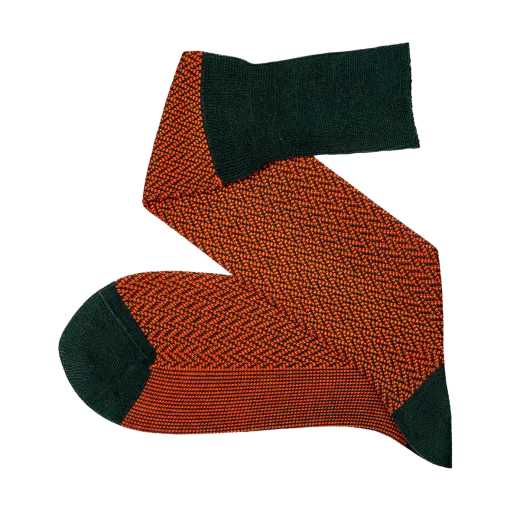 pomarańczowe podkolanówki męskie wełniane viccel knee socks herringbone orange dark green