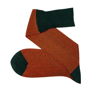 VICCEL / CELCHUK Knee Socks Herringbone Dark Green / Orange - Luksusowe podkolanówki