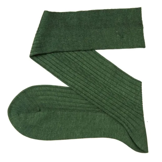 VICCEL Knee Socks Cable Knitted Forest Green Wool Silk