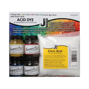 JACQUARD Acid Dye 4-Color Set with Citric 4x 0.5oz / Zestaw barwników kwasowych do wełny, jedwabiu i piór