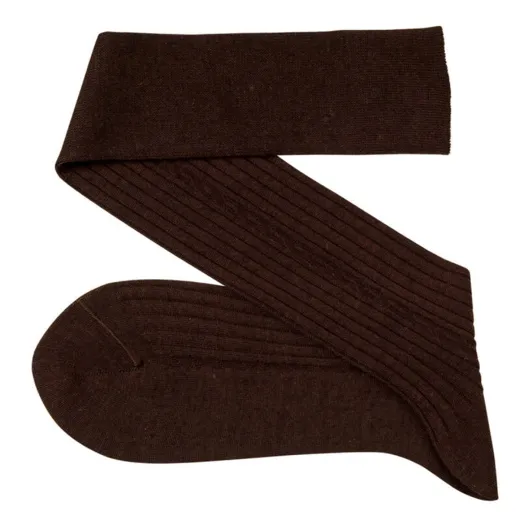 VICCEL / CELCHUK Knee Socks Cable Knitted Brown Wool Silk - Luksusowe podkolanówki