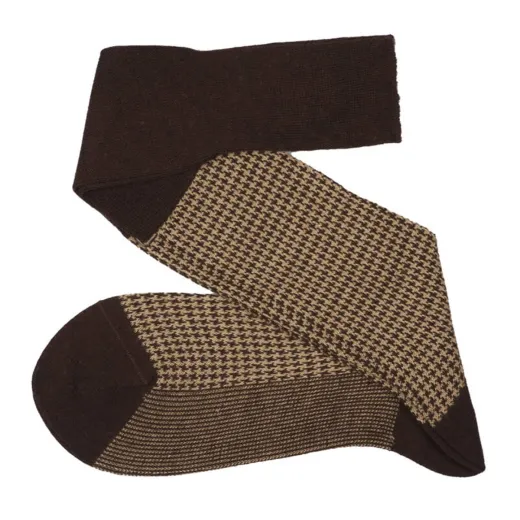 VICCEL / CELCHUK Knee Socks Houndstooth Brown / Beige - Luksusowe podkolanówki