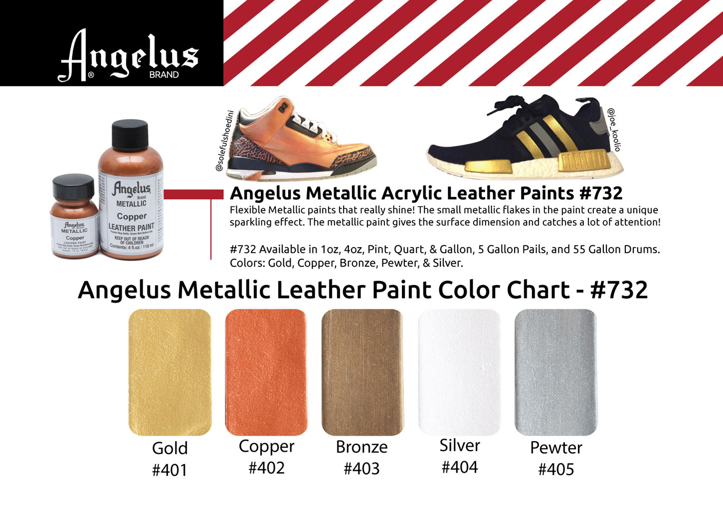 Złota i srebrna farba akrylowa do customizacji sneakersów, jeansu i tkanin Angelus Acrylic Leather Paint Metallic