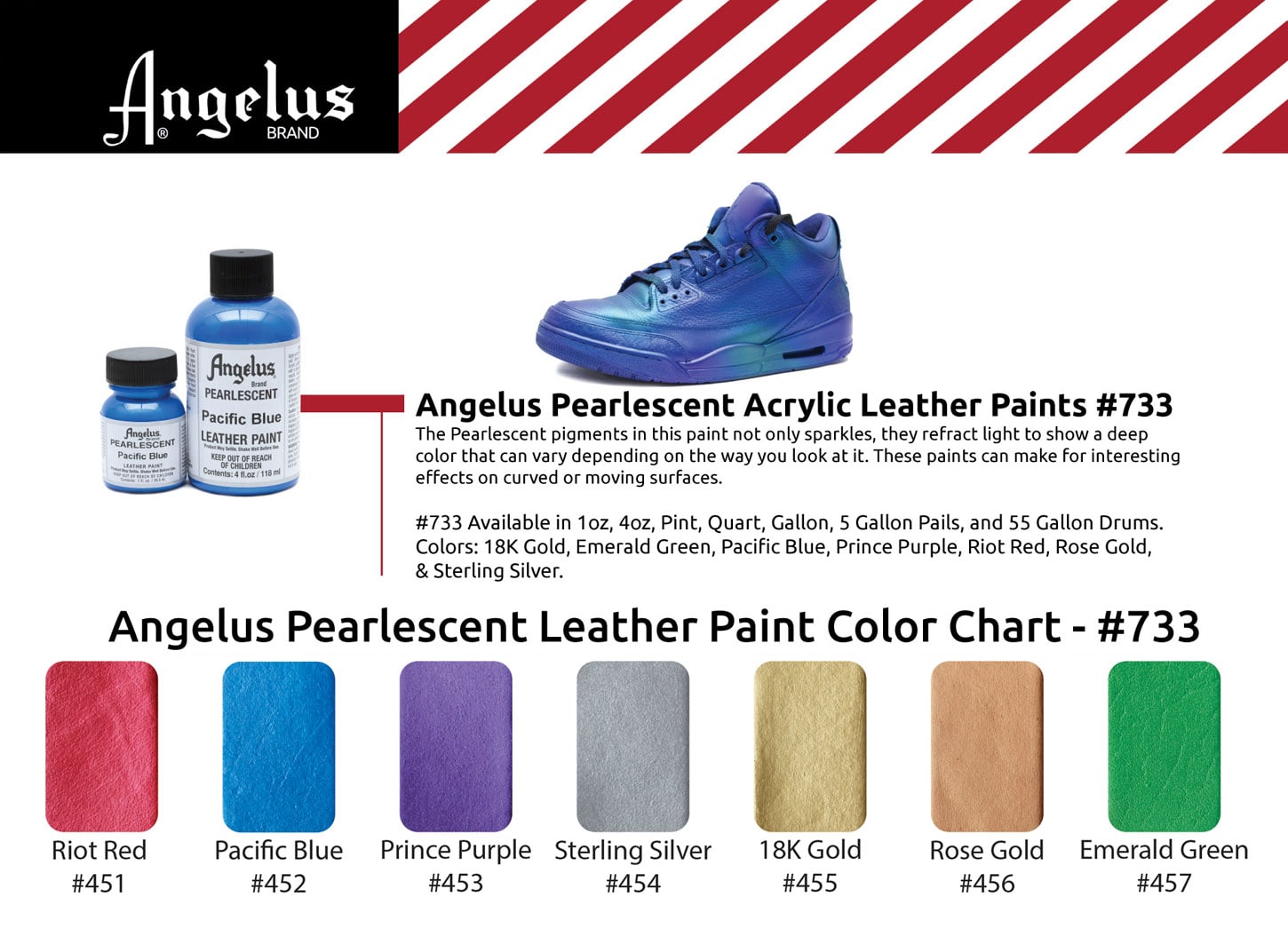 Perłowe farby akrylowe do personalizacji sneakersów, jeansu i akcesoriów Angelus Pearlscent Acrylic Leather Paint.