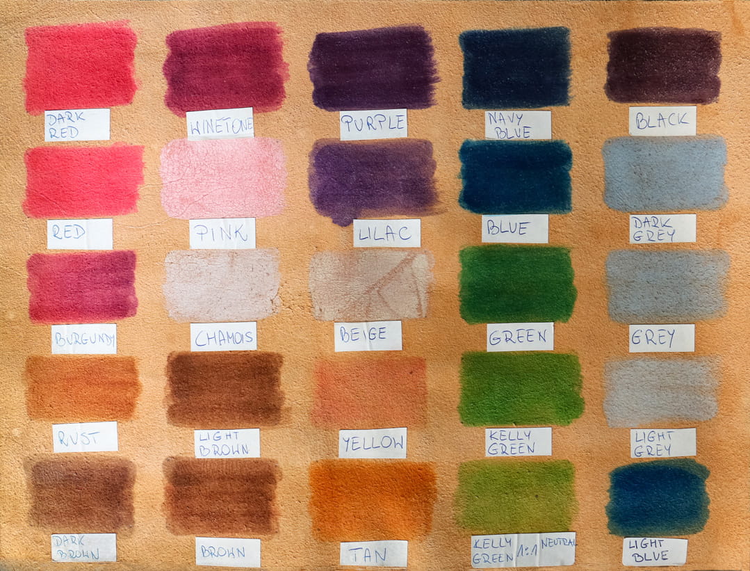 próbnik farb do zamszu i nubuku na skórze Angelus Suede Dye Dressing