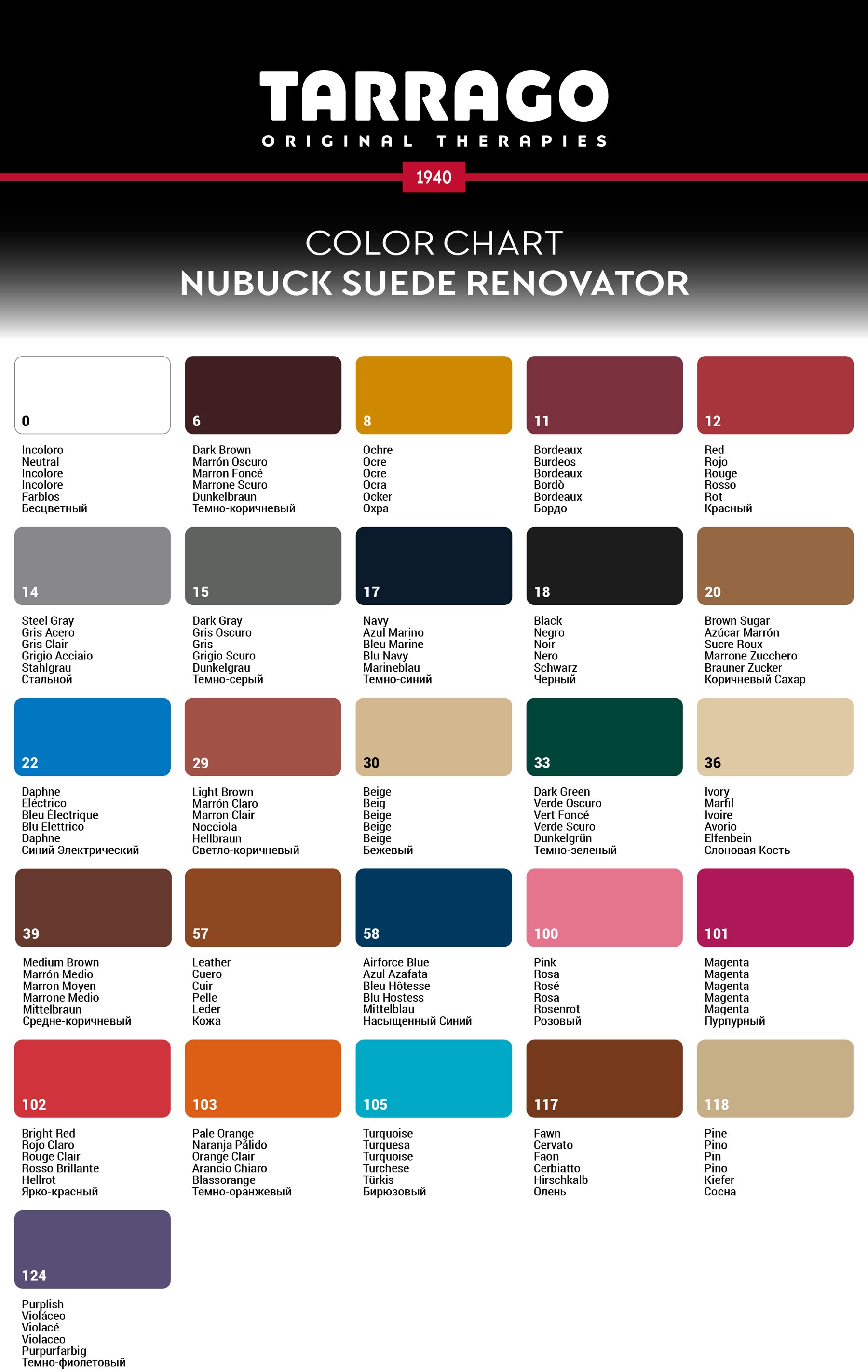 Wzornik kolorów renowator do zamszu i nubuku, farba do nubucku suede renovator renowator, karta kolorów