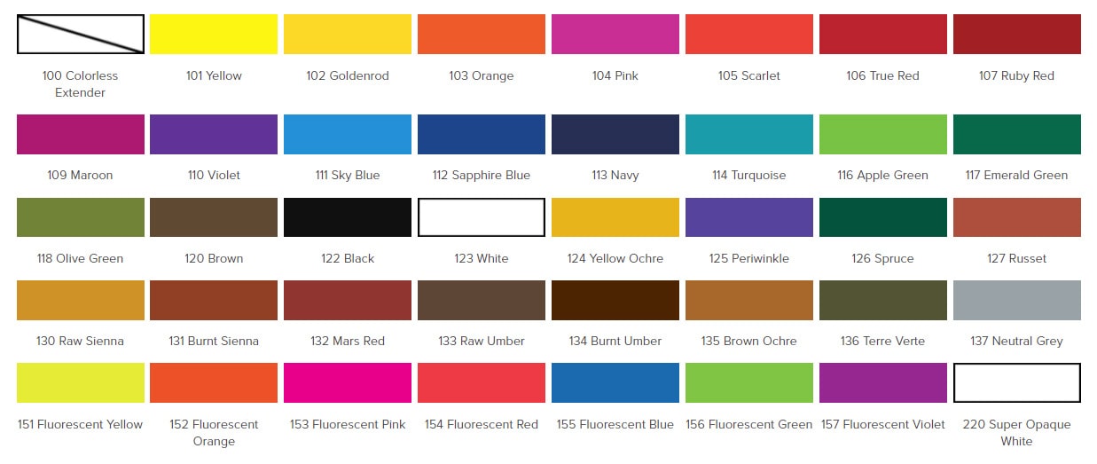 Farby akrylowe do malowania ubrań, odzieży, akcesoriów, tkanin, tekstyliów - karta kolorów Jacquard Textile Color