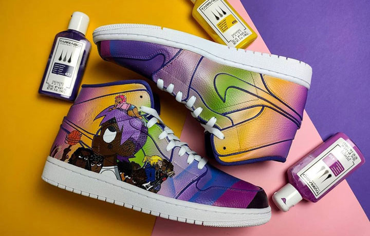 Rękodzieło na butach. Ręcznie malowane. Kolorowe farby do butów marki tarrago i custom air jordan