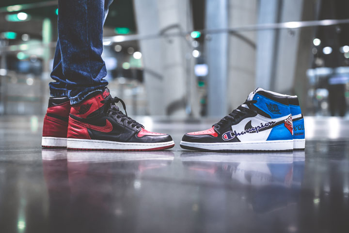 Rękodzieło. Malowanie butów farbami do sneakersów tarrago i custom air jordan champion. Custom.